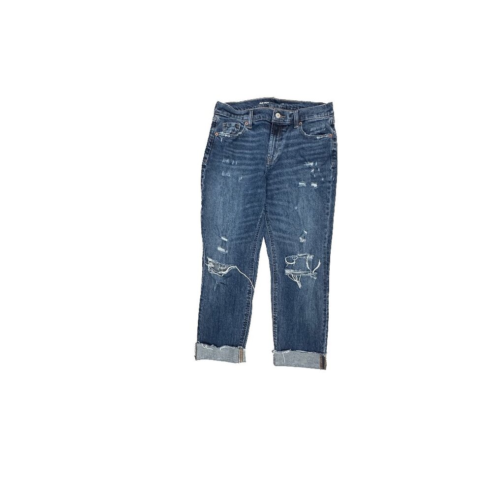 Old Navy Mid‎ Rise Boyfriend Cuffed Distressed Womens' size 4 Blue Denim Jeans